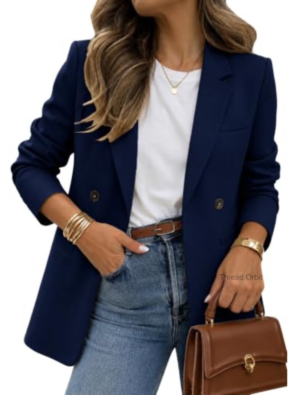 Long Sleeve Double-Breasted Slim Fit Blazer Business Casual Notch Lapel